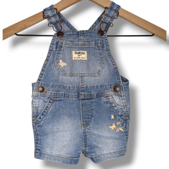 OshKosh B'gosh Other - Oshkosh Embroidered Floral Shortalls Overalls Baby 12 Months 12M Blue Denim
